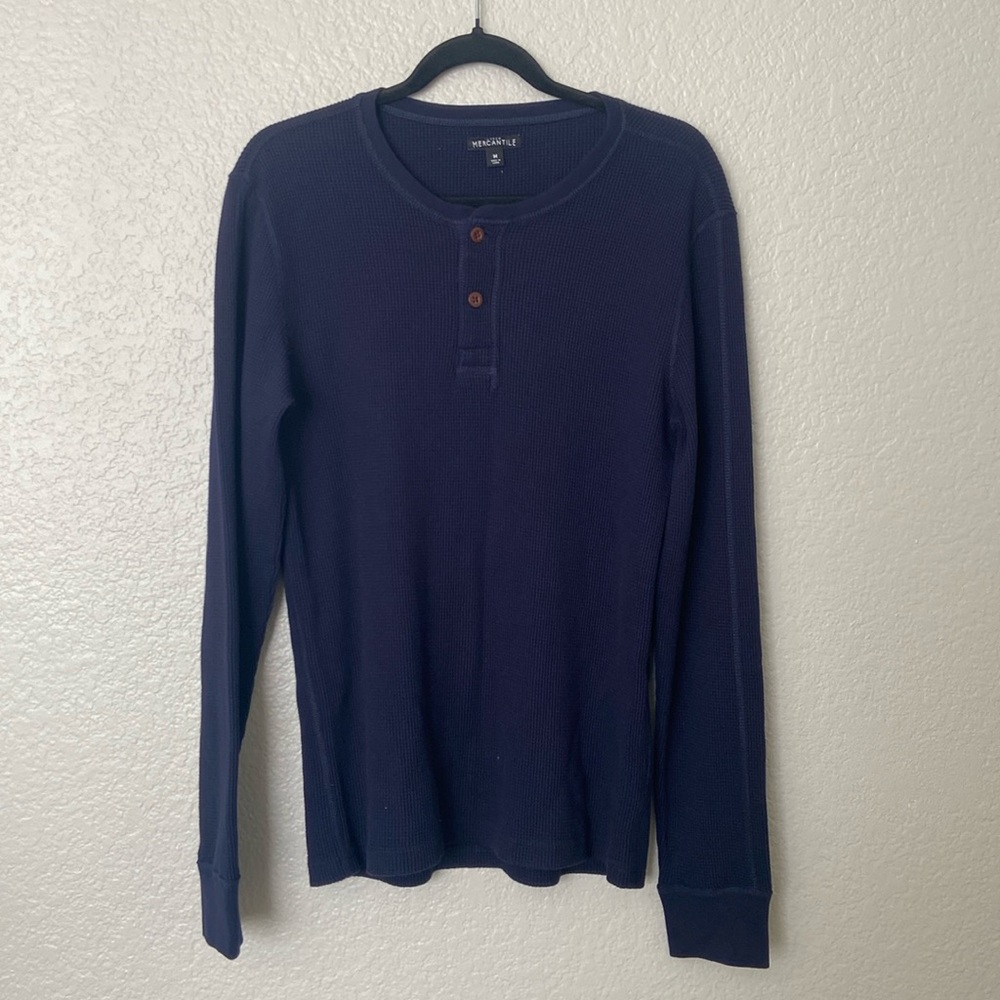 J.Crew Mercantile Navy Blue Waffle Long Sleeve Men’s Shirt